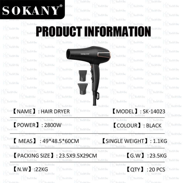 Sokany Hair Dryer Pro High Power For Swift Drying With Multiple Settings - TechVibe