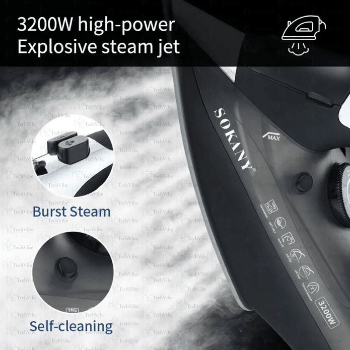 Sokany Steam Iron With Ceramic Soleplate And 400Ml Water Tank - TechVibe