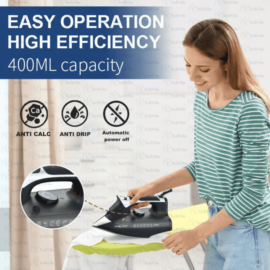 Sokany Steam Iron With Ceramic Soleplate And 400Ml Water Tank - TechVibe