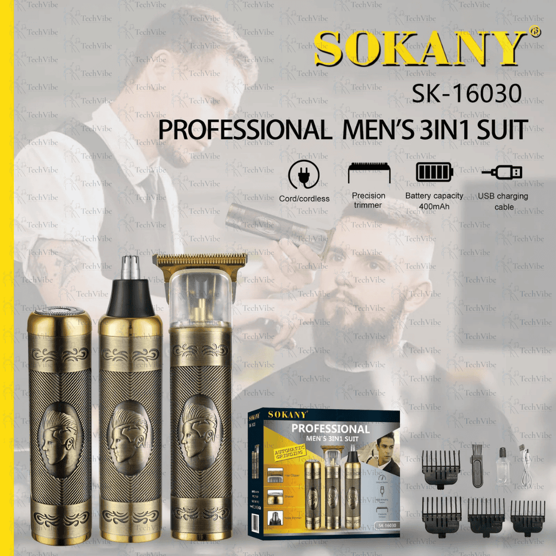 Sokany Usb 3 - In - 1 Mens Professional Beard Hair Trimming Set - TechVibe