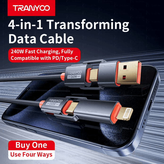 Tranyoo 4 - In - 1 Braided Fast Charging Data Cable - TechVibe