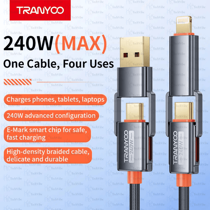 Tranyoo 4 - In - 1 Braided Fast Charging Data Cable - TechVibe