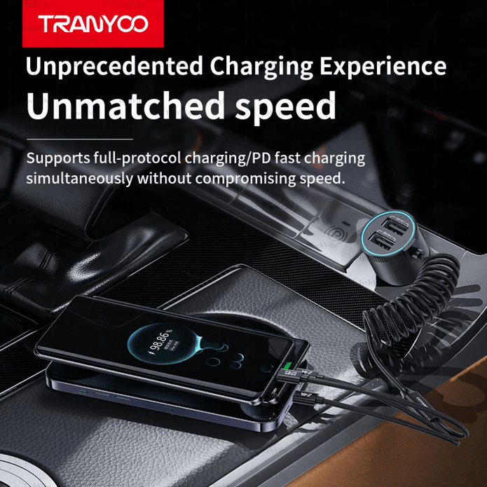 Tranyoo Telescopic 2Usb Metal Car Charger 30W - TechVibe