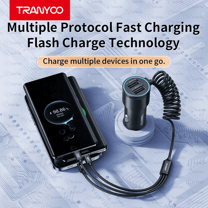 Tranyoo Telescopic 2Usb Metal Car Charger 30W - TechVibe