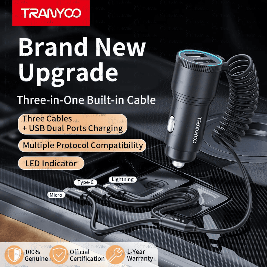 Tranyoo Telescopic 2Usb Metal Car Charger 30W - TechVibe