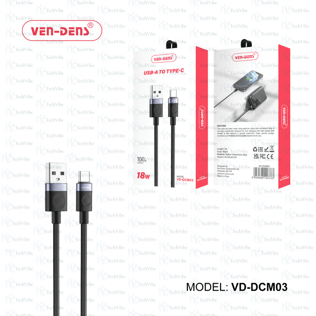 Ven - Dens 18W Cable Usb A To Type C Cable - TechVibe