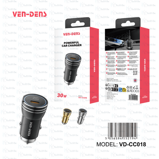 Ven - Dens 30W Dual Port Powerful Car Charger - TechVibe