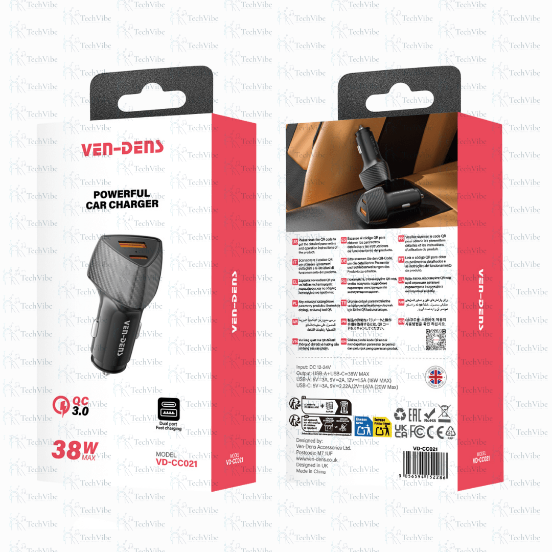 Ven - Dens 38W Dual Port Powerful Car Charger - TechVibe