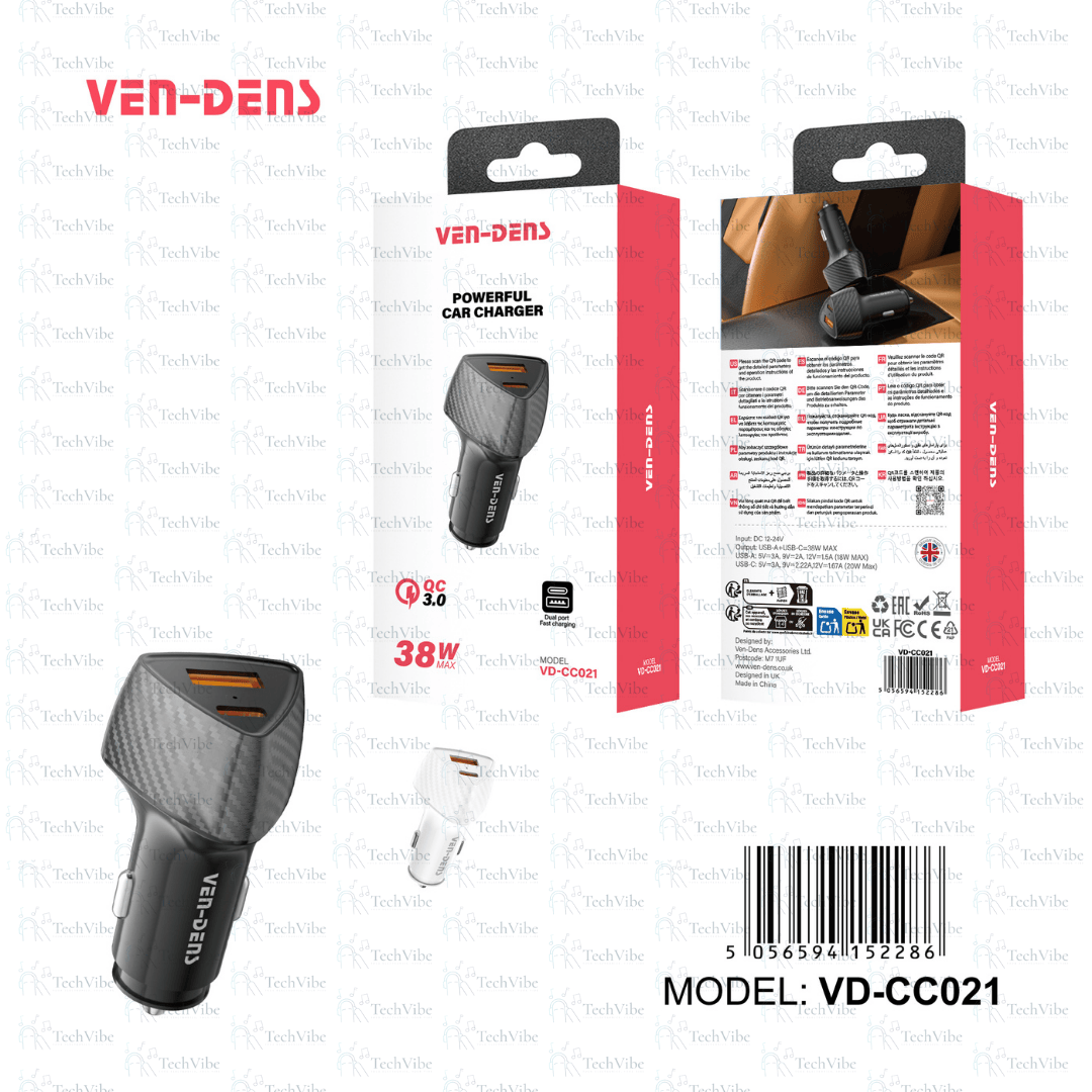 Ven - Dens 38W Dual Port Powerful Car Charger - TechVibe