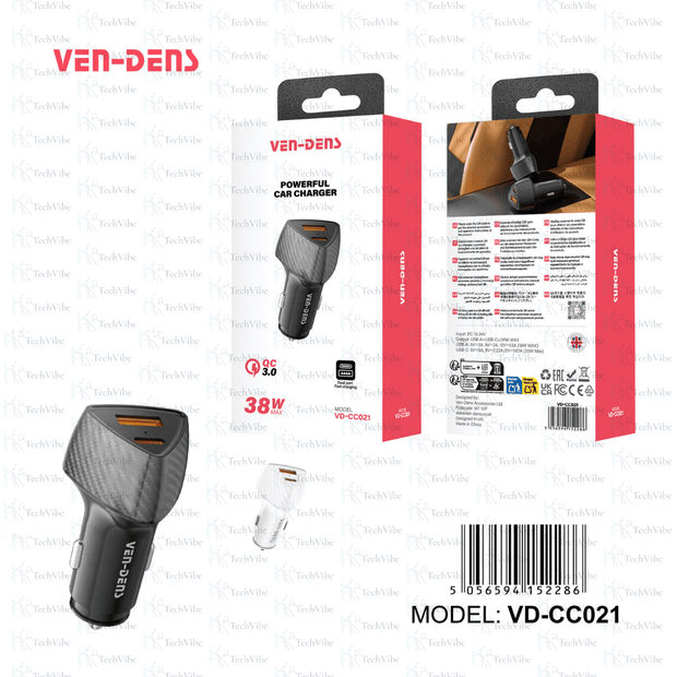 Ven - Dens 38W Dual Port Powerful Car Charger - TechVibe