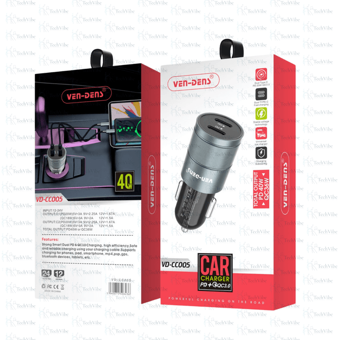 Ven - Dens Car Charger Pd + Qc 3.0 - TechVibe