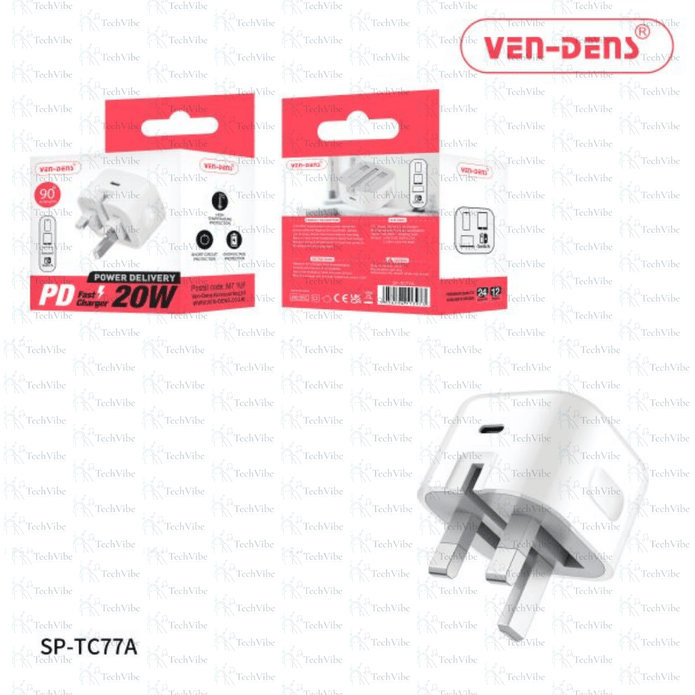 Ven - Dens Pd 20W Fast Charger Folding Plug (Sp - Tc77A) - TechVibe