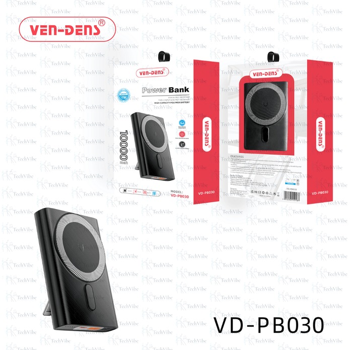 Ven - Dens Power Bank 10000Mah 15W Wireless Powerbank With Stand - TechVibe