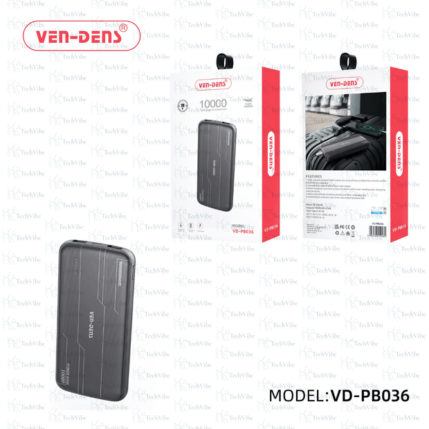 Ven - Dens Power Bank 10000Mah 2A High Quality Portable Lightweight Design - TechVibe