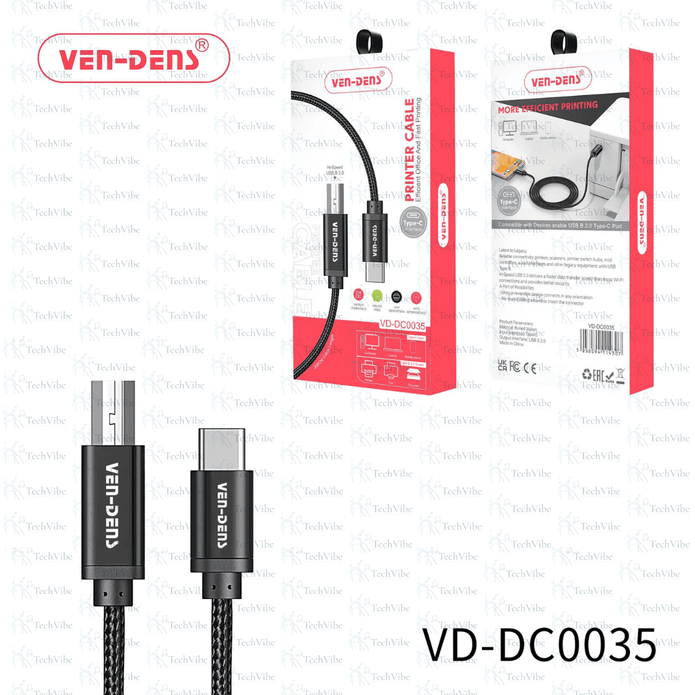 Ven - Dens Printer Cable Black (2 Meter) - TechVibe