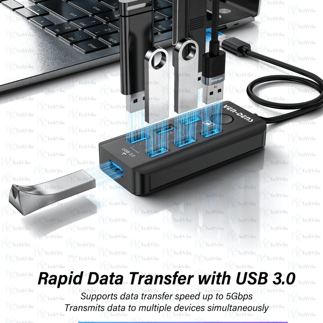 Ven - Dens Usd 3.2 Gen 1 7 - Port 5G Hub - TechVibe