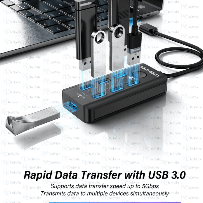 Ven - Dens Usd 3.2 Gen 1 7 - Port 5G Hub - TechVibe