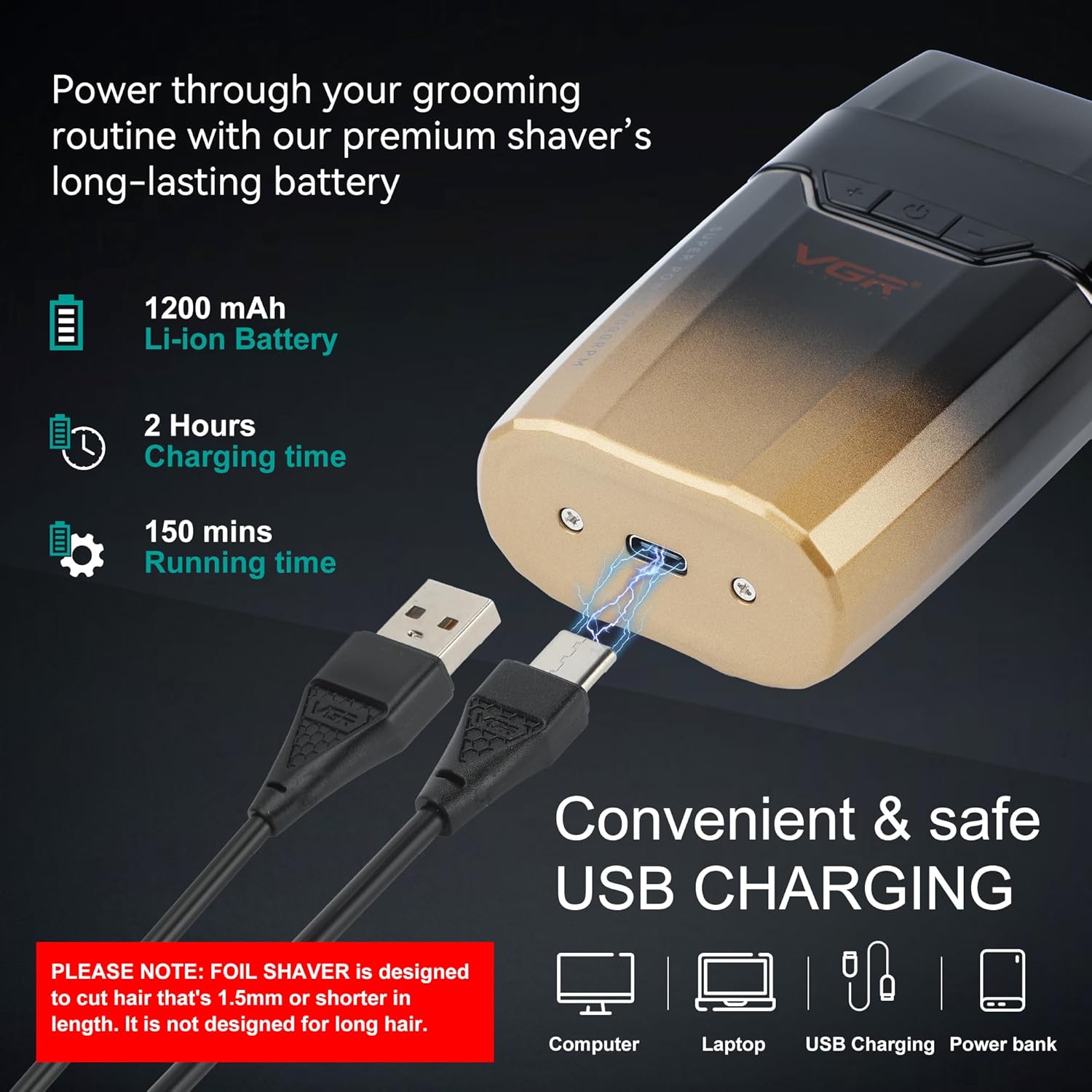 VGR Double Black Titanium Foils Shaver - TechVibe