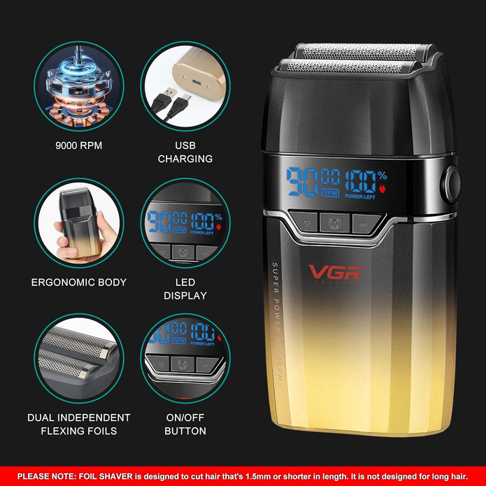 VGR Double Black Titanium Foils Shaver - TechVibe