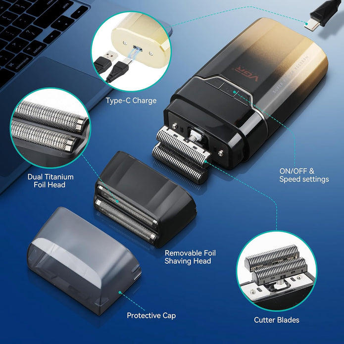 VGR Double Black Titanium Foils Shaver - TechVibe