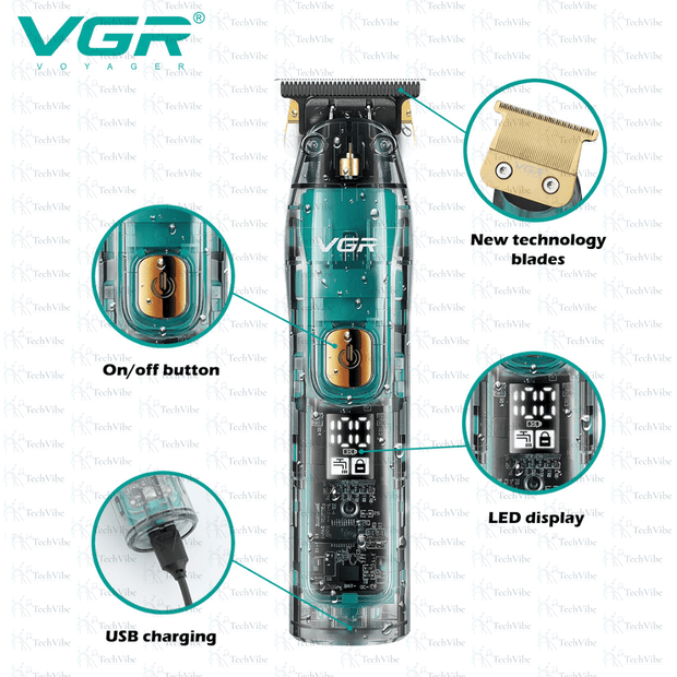 VGR Professional Waterproof Hair Trimmer | Ceramic Blade, Led Display & Usb Rechargeable - TechVibe