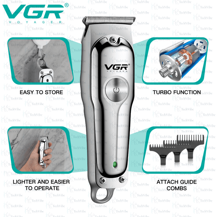 VGR Turbo Speed Dual Speed Zero Adjustable Cordless Professional Rechargeable Hair Trimmer Metal Barber - TechVibe