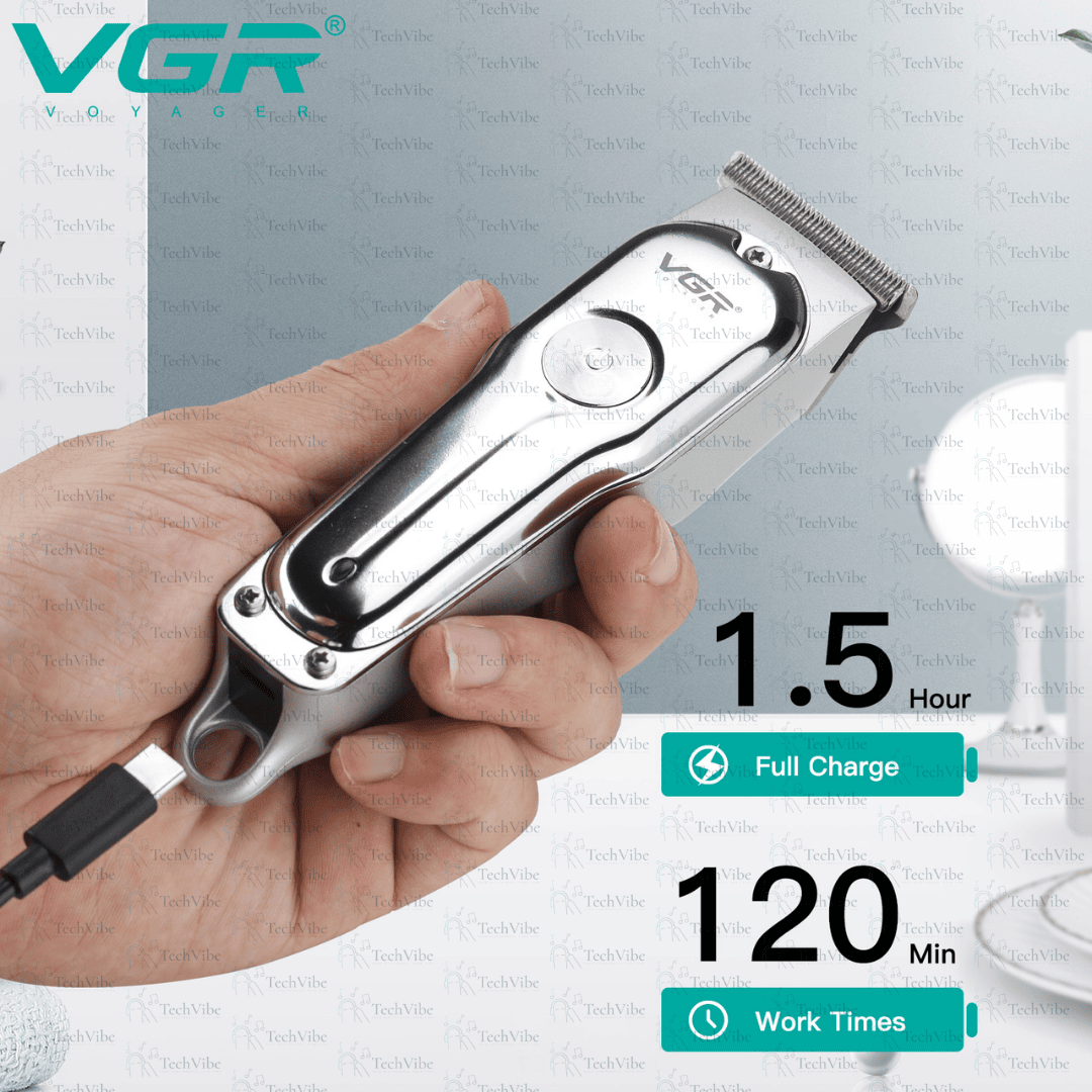 VGR Turbo Speed Dual Speed Zero Adjustable Cordless Professional Rechargeable Hair Trimmer Metal Barber - TechVibe